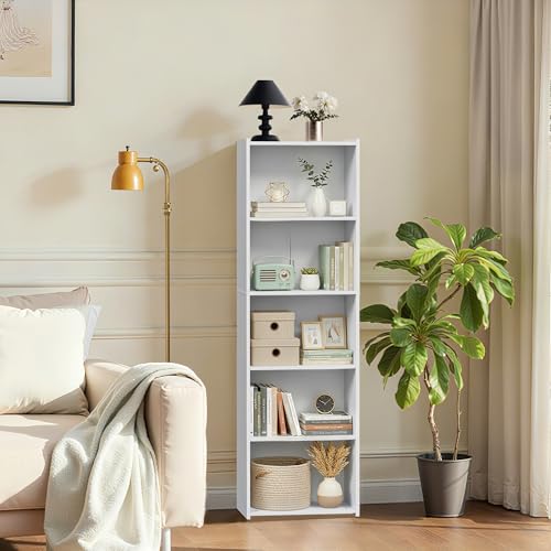 ZENY 5-Tier Shelf Bookcase, Freestanding Wood Storage Display Open Bookshelf for Home Office, White - color: White