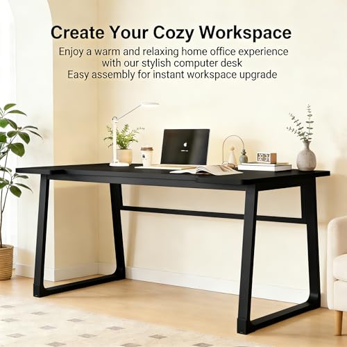 Computer Desk 39.4 Inch Small Office Desk with Wood Top and Metal Frame, Study Writing Desk for Home, Bedroom, Gaming, U-Shaped Leg Design, Modern Simple - color: Frame：black/Board：black