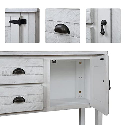 LKTART Solid Wood Farmhouse Console Table,Sofa Table with Storage Drawers and Shelves,Entryway Table for Entry Hallway Foyer Sofa Side Table,Easy Assembled (46.5" Antique White) - color: Antique White