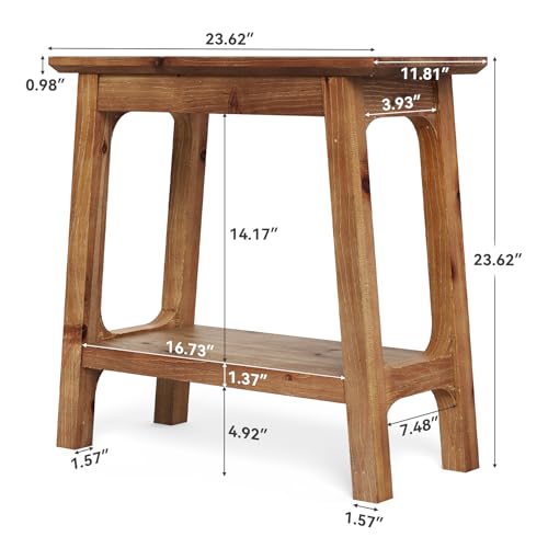 LITTLE TREE Narrow Side Table, Solid Wood Slim End Table for Small Spaces, 23.6" Sofa Side Tables, Skinny Bedside Tables Nightstand for Bedroom, Natural Wood (1 Piece)