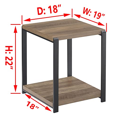 FOLUBAN Industrial End Table, Square Side Table with Storage Shelf for Living Room, Wood and Metal Nightstand, Oak - color: Oak