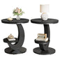 Tribesigns Round End Table Set of 2, 2 Tiers Side Table with Storage Shelf, Sofa Side Bedside Nightstand with Metal Arc-Shaped Frame for Small Spaces, Living Room, Bedroom, Black (2PCS) - color: Black