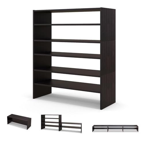COSTWAY 6-Tier Shoe Rack, Extra Wide Shoe Shelf Organizer with Stackable Design, 31" Freestanding Storage Shoe Stand for Small Space Entryway Hallway Closet (Brown) - color: Brown