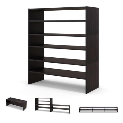 COSTWAY 6-Tier Shoe Rack, Extra Wide Shoe Shelf Organizer with Stackable Design, 31" Freestanding Storage Shoe Stand for Small Space Entryway Hallway Closet (Brown) - color: Brown