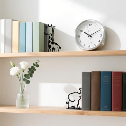 Metal Bookends Giraffe Elephant Bookends Decorative Cute Animals Book Ends for Shelves Bookshelf Reading Decor Space-Saving Desk Organizer for Bedroom Home Nursery - style: Giraffe Elephant