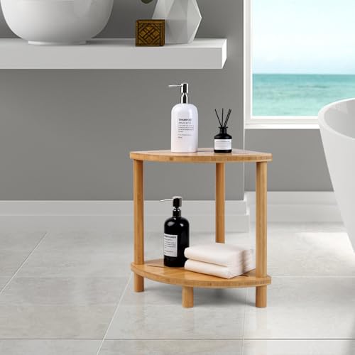 Upgraded Bamboo Corner Shower Stool for Inside Shower Waterproof,2-Tier Shower Foot Rest with Storage Shelf,Corner Shower Shelf Bench Caddy Shaving Leg,Bath Seat,Gifts for Women Mom - style: GU-QZST05