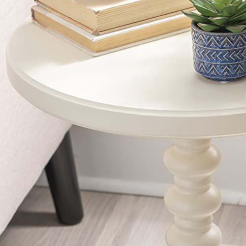Powell Tarkin Round Off White Turned Spindle Pedestal Side Accent Table - color: Off White