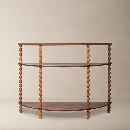 Creative Co-Op 3-Tier Curved Accent Table with Beveled Shelves and Doweled Legs, Walnut Finish - color: Walnut Color, size: 47.25"L x 15.75"W x 34.5"H