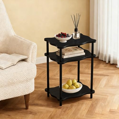 THUMEYE 3-Tier Side Table, 15.7”x11.8”x23” Space-Saving End Table with Solid Wood Legs, Tool-Free Assembly Nightstand for Bedroom Living Room, Black - color: Black