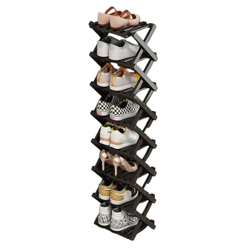 YYW Bamboo Shoe Rack for Entryway, Free Free Standing Shoe Racks Shelf Closet, Foldable Vertical Shoe Storage Organizer for Living Room - color: Black-8 Layers