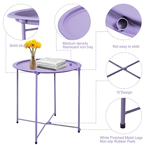 Garden 4 you End Table Metal Side Table Purple Round Folding Tray Cyan Sofa Small Accent Fold-able Table, Round End Table Tray, Next to Sofa Table, Snack Table for Living Room and Bed Room - color: Purple