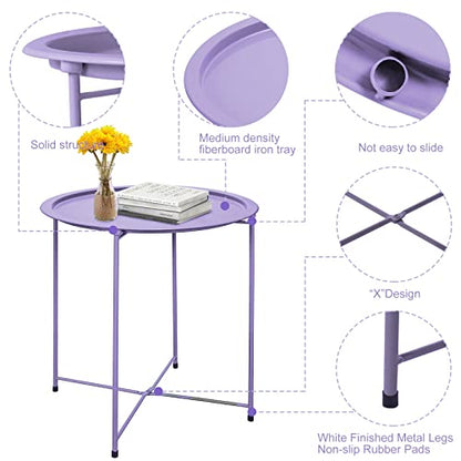 Garden 4 you End Table Metal Side Table Purple Round Folding Tray Cyan Sofa Small Accent Fold-able Table, Round End Table Tray, Next to Sofa Table, Snack Table for Living Room and Bed Room - color: Purple