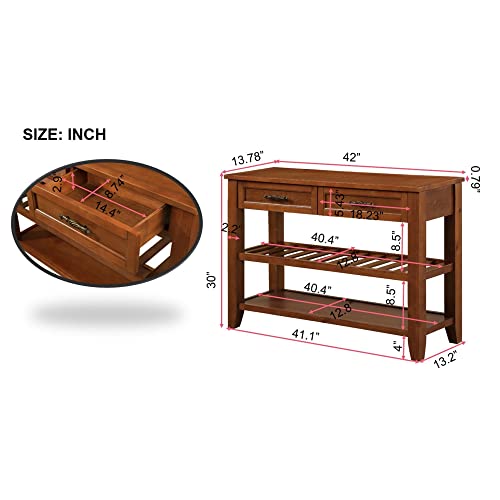 Knocbel Entryway Console Table with 2 Storage Drawers and 2 Lower Shelves, Entrance Hallway Foyer Behind Sofa Couch Table, Easy Assembly (Brown) - color: Brown