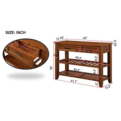 Knocbel Entryway Console Table with 2 Storage Drawers and 2 Lower Shelves, Entrance Hallway Foyer Behind Sofa Couch Table, Easy Assembly (Brown) - color: Brown
