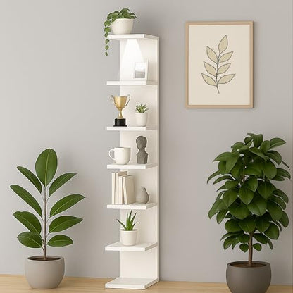home stuff Lack Wall Shelf Unit with Extra Strong Backboard, Versatile 7 Tier Shelf Unit, White Lack Wall Shelf, Display Floating Shelf with LED Remote Control Light (White) - color: White