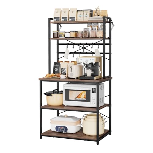 VEVOR Bakers Rack, 31.5 inch Width Microwave Stand,Kitchen Stand with X-Shaped Support Bar & 12 S-Shaped Hooks,Kitchen Storage Shelf for Dish Storage, Spice Jars, Coffee Bar Organization - size: 31.5 x 15.7 x 63.7