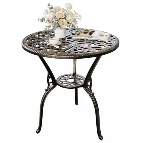 IDEALHOUSE Patio 23''Cast Aluminum Side Table with Umbrella Hole,Bronze | Outdoor Small Coffee Tables,Anti-Rust Bistro Table,Round End Table,Outdoor Furniture for Indoor,Patio,Garden,Porch,Balcony - size: 1.98'' Umbrella Hole