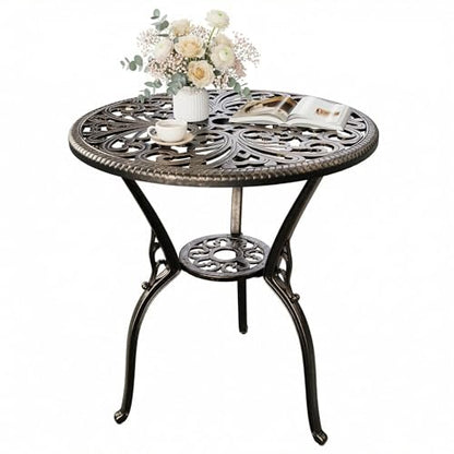 IDEALHOUSE Patio 23''Cast Aluminum Side Table with Umbrella Hole,Bronze | Outdoor Small Coffee Tables,Anti-Rust Bistro Table,Round End Table,Outdoor Furniture for Indoor,Patio,Garden,Porch,Balcony - size: 1.98'' Umbrella Hole