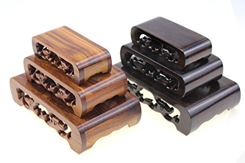 Oriental Furniture Chinese Rosewood Solid Mahagony Wood Display Stand Wooden Mini Base Stands Pedestal Rectangle Rectangular Shape with Carved 3 Pieces Sell by Set (Ebony Black Wood (3pieces/Set))
