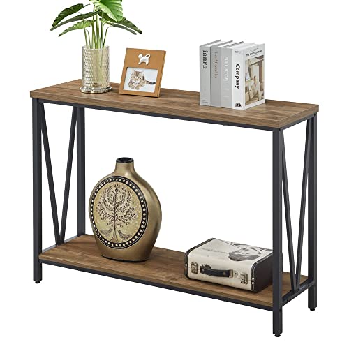 FOLUBAN Rustic Sofa Console Table, 2-Tier Industrial Entryway Hallway Table for Living Room, Oak - color: Oak