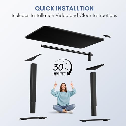 Furmax 48 Inches Electric Height Adjustable Standing Desk Home Office Desk | Large Sit Stand Up Computer Desk Memory Preset with T-Shaped Metal Bracket, Black - color: Black, size: 48 Inch