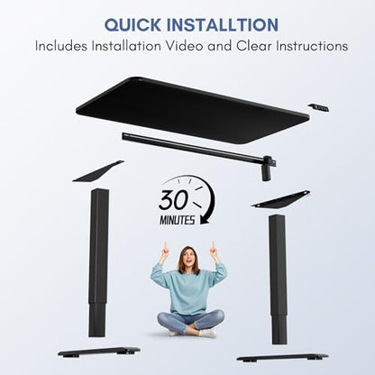 Furmax 48 Inches Electric Height Adjustable Standing Desk Home Office Desk | Large Sit Stand Up Computer Desk Memory Preset with T-Shaped Metal Bracket, Black - color: Black, size: 48 Inch