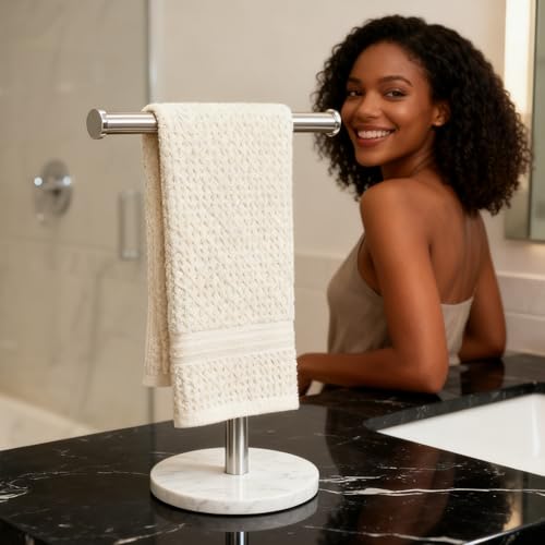 Hand Towel Holder, NEWRAIN Countertop Hand Towel Holder Stand, Stainless Steel Free Standing Hand Towel Rack with Heavy Base, for Bathroom Kitchen & Counter top, Brushed Nickel - color: Brushed Nickel, style: 1-Tier