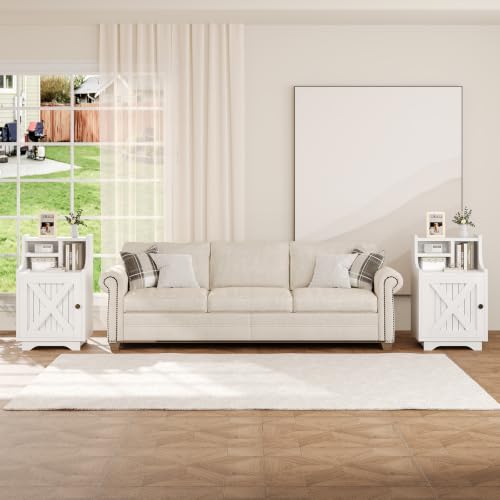 4ever2buy White Nightstand Set of 2, 30" Tall Night Stand with Hutch | Farmhouse Tall Bedside Table End Table for Bedroom Living Room Sofa Office, Storage Cabinet, White - color: White