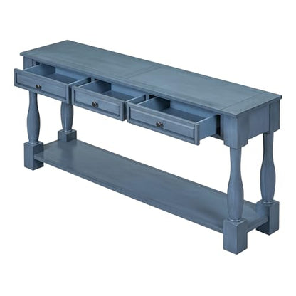 Merax Console Table with 3 Storage Drawers and Bottom Shelf, Entryway Table for Living Room, Easy Assembly, Navy