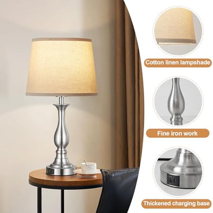 Bedside Table Lamp Touch Control Bedroom Lamps with USB A and C Charging Port 3 Way Dimmable Touch Lamps for Nightstand Living Room Bedroom Dorm Home Office Reading, Set of 2 - color: Silver