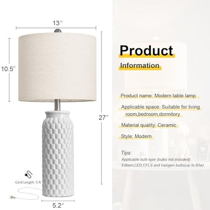 USumkky 27" Ceramic Table Lamps Set of 2 - Modern Farmhouse & Boho Style, Bedside Nightstand Lamps for Bedroom, Living Room End Table Lamps, Small Desk Lamp(White) - color: 27" White-2 Pack