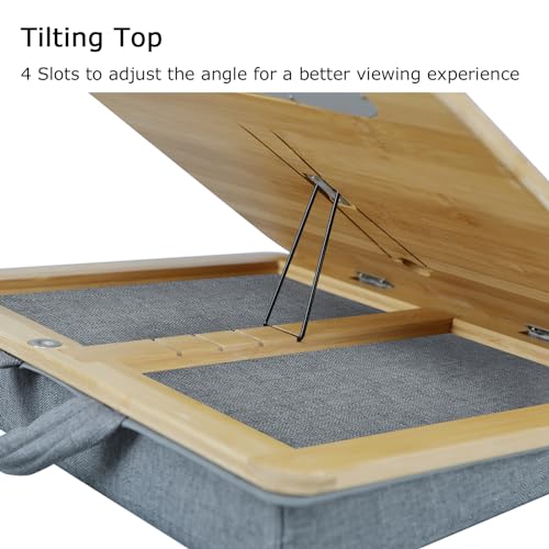 Adjustable Lap Desk for Laptop with Cushion, Bamboo Laptop Stand with Anti-Slip Strip Tablet Phone Holder, Fits up to 15.6 inch or 14 inch with Mouse Space - size: 16.5"x13.4" Height-adjustable