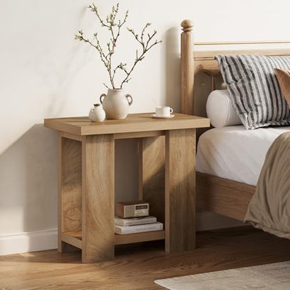 LITTLE TREE 2-Tier Side Table, Farmhouse End Table with Storage Shelves, Small Nightstand Wooden Beside Table Bed Side Table for Small Spaces, Living Room, Bedroom, Light Brown - color: Light Brown