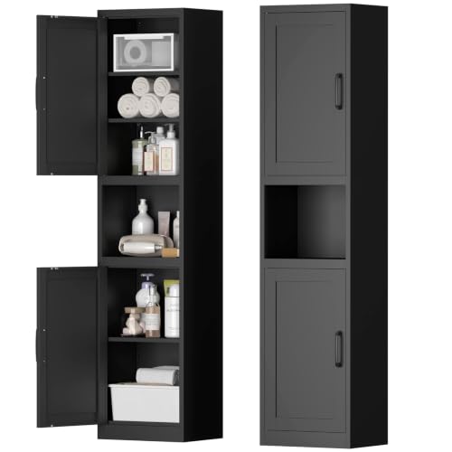 Bathroom Storage Cabinet, 67" H Tall Bathroom Storage with Shelves and Doors, Narrow Bathroom Storage Cabinet for Home, Metal Slim Storage Cabinet, Black - color: 67"h - Black