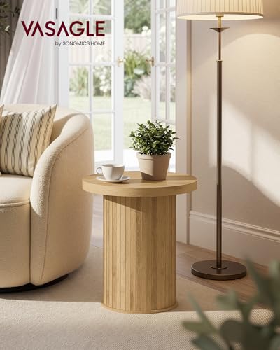 VASAGLE Round Side Table, Tambour End Table, Mid Century Modern Nightstand, Easy Assembly, for Small Spaces, Living Room, Bedroom, Home Office, 17.7 x 19.7 Inches, Natural Brown ULET295K101 - color: Natural Brown, size: Round