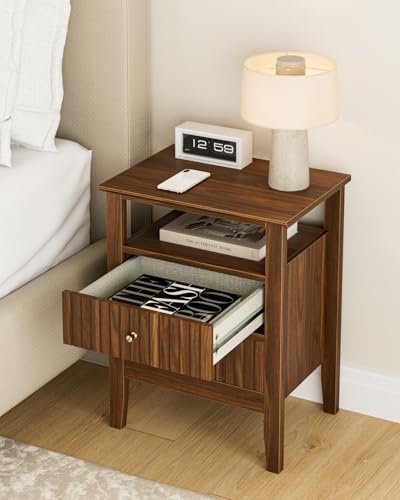 Fluted Nightstand, Farmhouse Night Stand with 2 Drawers, Mid Century Modern Side Accent Table,Bedside End Table for Bedroom, Living Room, Brown - color: Walnut Brown, size: 2 Drawers
