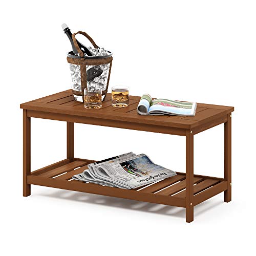 Furinno FG18508 Tioman Hardwood Patio Furniture 2-Tier Coffee Table in Teak Oil, Natural - color: Natural, size: 17.8"D x 35.3"W x 17.0"H (2 tier)