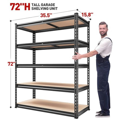 REIBII 2000LBS Garage Shelving Heavy Duty 72''H Storage Shelves 5 Tier Heavy Duty Shelving, Adjustable Metal Shelves for Garage Pantry Closet Kitchen Basement 35.5" W x72 H x 15.8" D, 3 Pack - size: 15.8"D x 35.5"W x 72"H