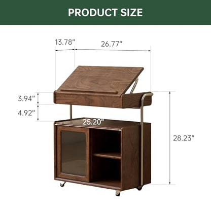 Solid Wood Side Table for Living Room, Bedroom, Walnut | Movable, Flip Top, 7 Angle Adjustment, Ample Storage - color: Walnut