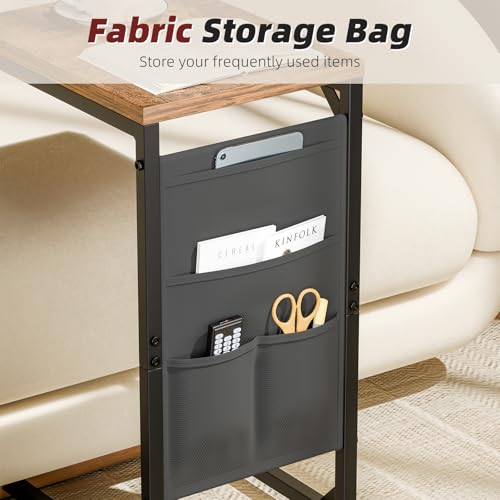 Simple Trending C Shaped End Table, Side Table TV Trays Set of 2 with Fabric Storage Bag, Couch Sofa Table for Living Room, Rustic Brown - size: Long Table Top Two-piece Set With Storage Bag