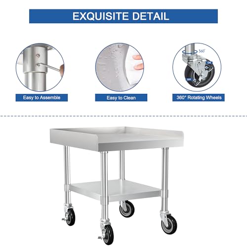 HARDURA Stainless Steel Equipment Stand Metal Prep Table with Casters 30"X 24" NSF 430 for Commercial Food Prep - size: 30" x 24"