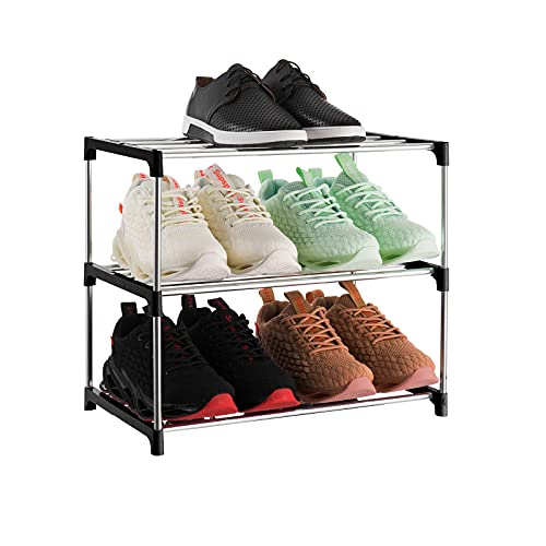 3-Tier Stackable Small Shoe Rack, Lightweight Shoe Shelf Storage Organizer | [Black][For Entryway, Hallway and Closet] - color: Black, size: 3-Tier