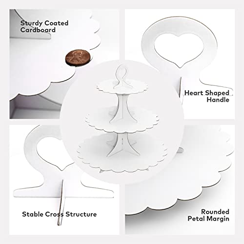 3-Tier White Cupcake Stand 2-Pack, Premium Dessert Display Tower, Heart Handle Design, Easy 60-Second Assembly, Wedding Birthday Baby Shower Party Decoration - color: White 2 Pack