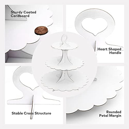 3-Tier White Cupcake Stand 2-Pack, Premium Dessert Display Tower, Heart Handle Design, Easy 60-Second Assembly, Wedding Birthday Baby Shower Party Decoration - color: White 2 Pack