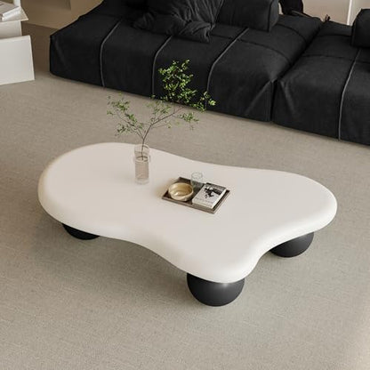 47.2” Cloud Coffee Table with 3 Ball Legs, Modern Irregular Center Table for Living Room, Low Cute Small MDF Tea Table for Bedroom, Space Apartment-White Black - color: Cloud-47" White Black