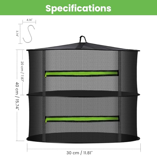 MEKOLIFE 2-Layer Hanging Herb Drying Rack, Small Mesh Net | 11.81 Inch Mesh Drying Rack with Zipper and Hooks, Indoor Outdoor for Herbs, Fruits, Seafood, Camping Food, Socks, Underwear - size: 2 Layers