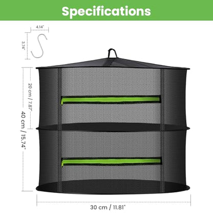 MEKOLIFE 2-Layer Hanging Herb Drying Rack, Small Mesh Net | 11.81 Inch Mesh Drying Rack with Zipper and Hooks, Indoor Outdoor for Herbs, Fruits, Seafood, Camping Food, Socks, Underwear - size: 2 Layers