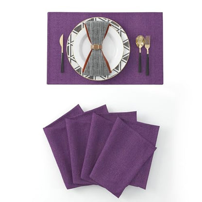 4 Piece 12 x 18 inch Soft Faux Linen Place Mats Heat Resistant Dining Table Place Mats Cloth Kitchen Table Mats 12x18 Dark Purple - color: Dark Purple, size: Rectangular Placemats 12" x 18"