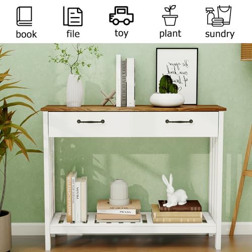 TaoHFE Farmhouse Narrow Console Table Modern Wooden,Living Room Tables Narrow Side Tables for Entryway,Entry Table with Storage Hallway SideTable with Drawers - color: Oak