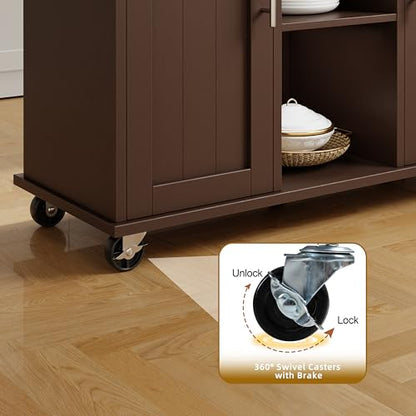 SUNLEI Rolling Kitchen Island Cart with Wheels, Island Table for Kitchen, Farmhouse Kitchen Cart with Drop Leaf & Towel Rack & Drawer, Kitchen Islands Table with Storage Cabinet, Brown - style: Brown